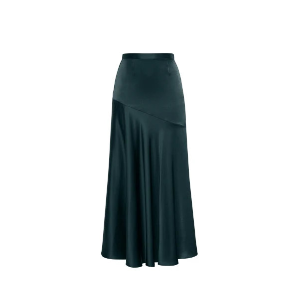 Tess Skirt in Silk Charmeuse, Hunter Green