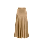 Adam Lippes Tess Skirt in Silk Charmeuse, Khaki | Midi Skirts | Luxury Shoes 