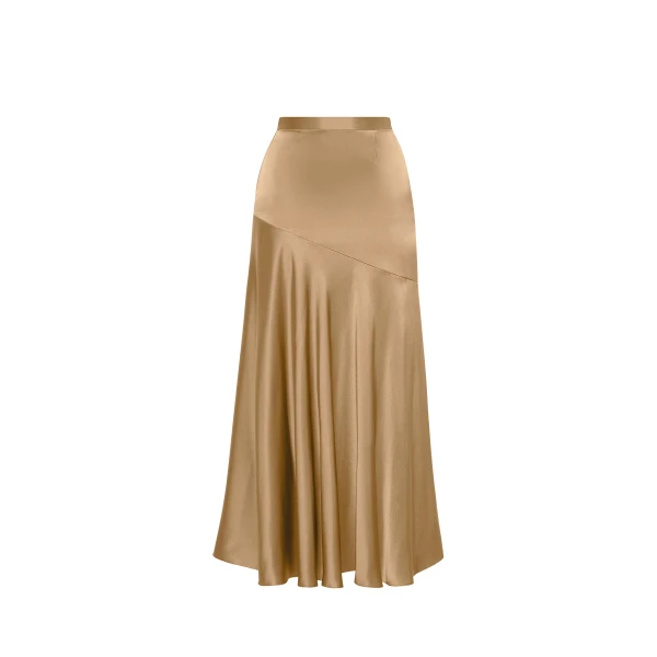 Tess Skirt in Silk Charmeuse, Khaki