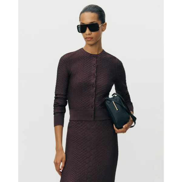 Adam Lippes Worth Cardigan in Viscose Python, Espresso