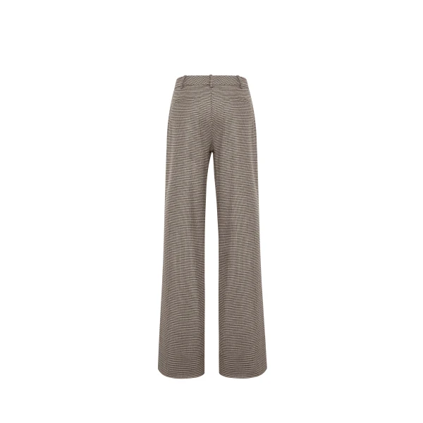 Adam Lippes Wyatt Pant in Houndstooth Plaid, Camel Brown