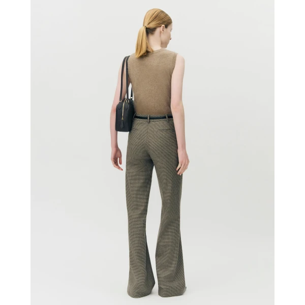 Adam Lippes Wyatt Pant in Houndstooth Plaid, Camel Brown