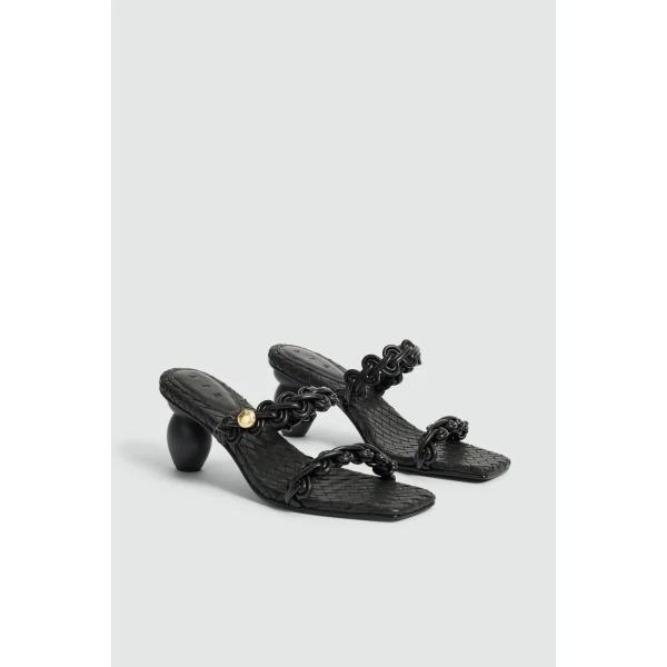 Aje Aestra Plaited Mid Heel in Black | Heels | Luxury Shoes 