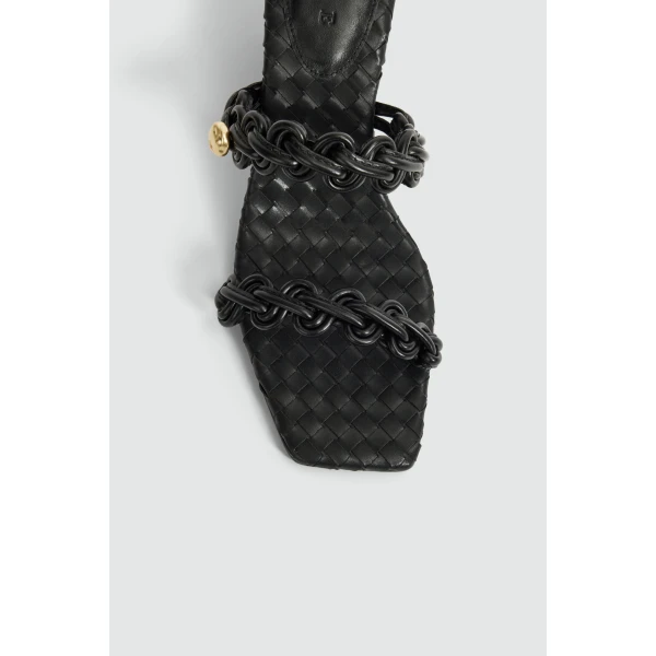 Aje Aestra Plaited Mid Heel in Black | Heels | Luxury Shoes 