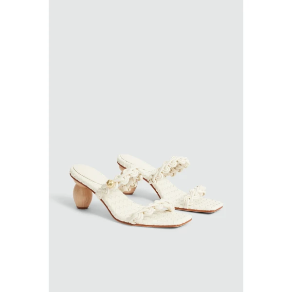 Aje Aestra Plaited Mid Heel in Ivory | Heels | Luxury Shoes 