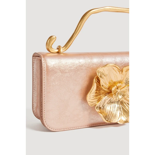 Aje Alessia Flower Clutch in Rose Gold Metallic | Clutch Bags | Luxury Shoes 
