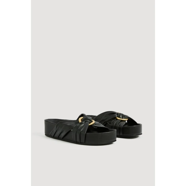 Aje Alina Stacked Slide in Black | Flip Flops & Slides | Luxury Shoes 