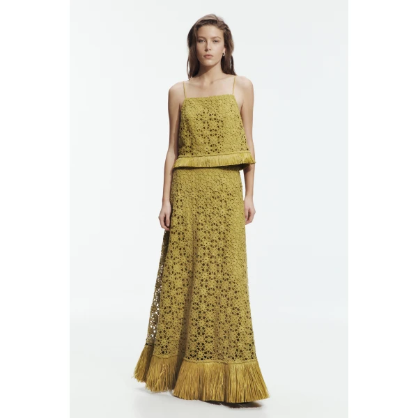 Aje Alora Lace Maxi Skirt in Avocado | Skirts | Luxury Shoes 
