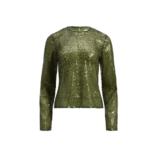 Aje Althira Long Sleeve Sequin Top in Avocado | Tops | Luxury Shoes 