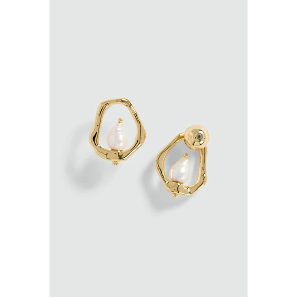 Aje Amina Pearl Stud in Gold/Pearl | Earrings | Luxury Shoes 