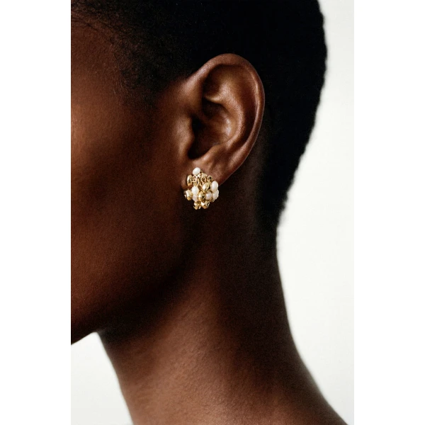 Aje Ana Small Cluster Stud in Gold/Pearl | Earrings | Luxury Shoes 