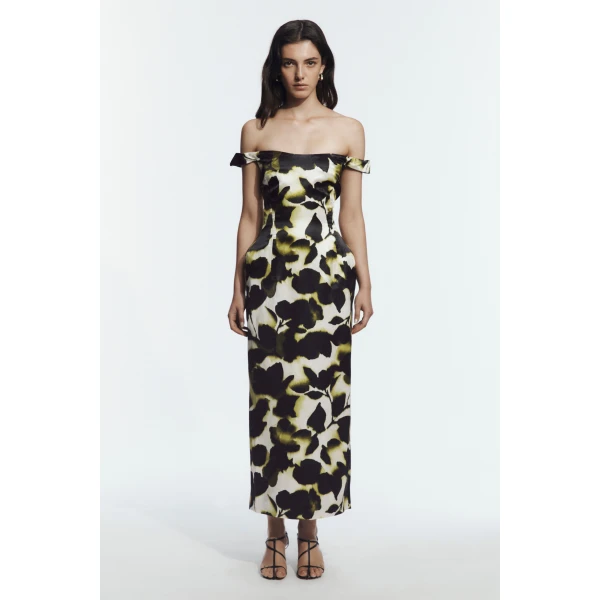 Aje Aphrodite Midi Dress in Ink Folia | Midi Dresses | Luxury Shoes 