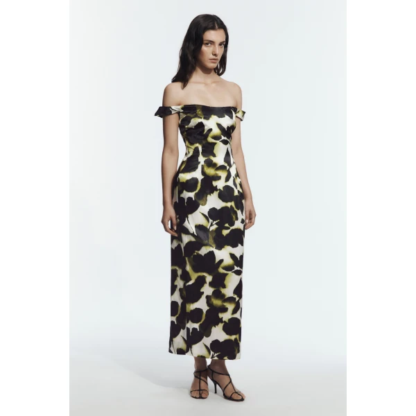 Aje Aphrodite Midi Dress in Ink Folia | Midi Dresses | Luxury Shoes 