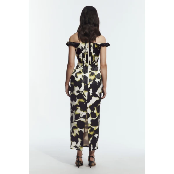 Aje Aphrodite Midi Dress in Ink Folia | Midi Dresses | Luxury Shoes 