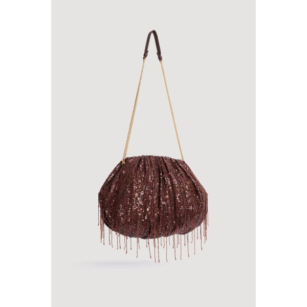 Aje Arden Embellished Clutch in Mahogany | Clutch Bags | Luxury Shoes 