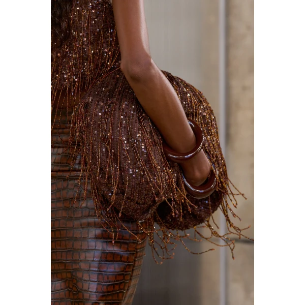 Aje Arden Embellished Clutch in Mahogany | Clutch Bags | Luxury Shoes 