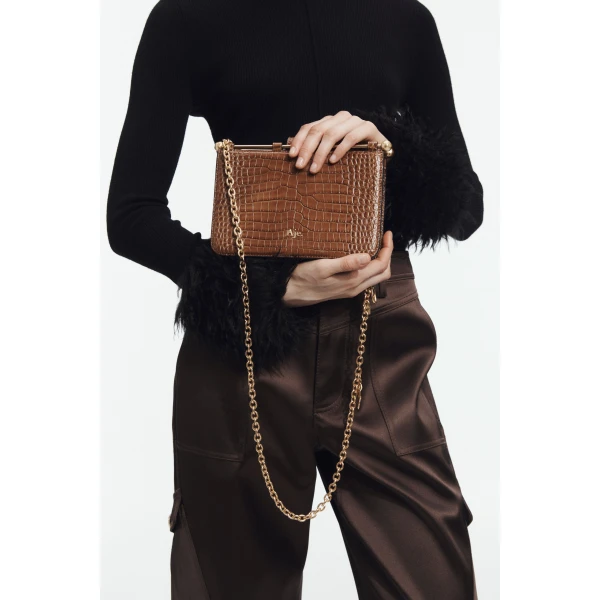 Aje Aviel Evening Bag in Amber Croc | Shoulder & Crossbody Bags | Luxury Shoes 