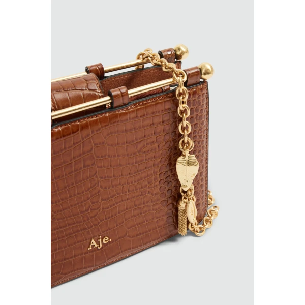 Aje Aviel Evening Bag in Amber Croc | Shoulder & Crossbody Bags | Luxury Shoes 