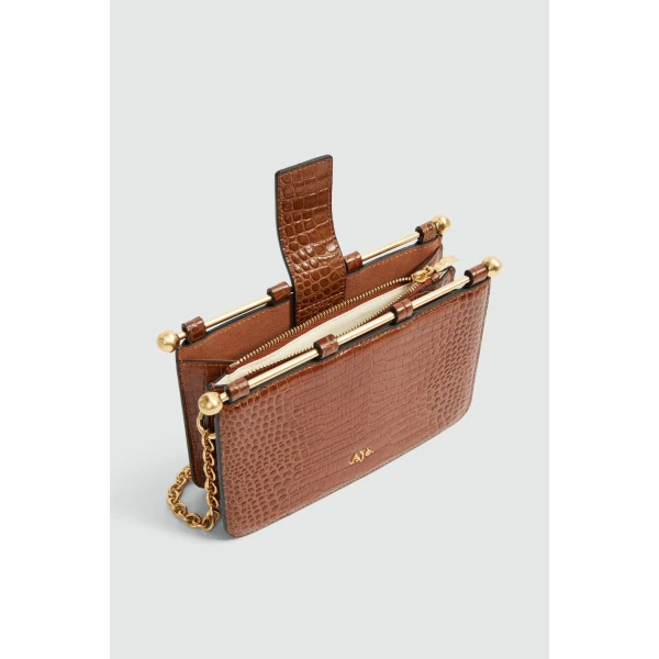 Aje Aviel Evening Bag in Amber Croc | Shoulder & Crossbody Bags | Luxury Shoes 