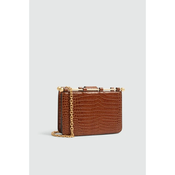 Aje Aviel Evening Bag in Amber Croc | Shoulder & Crossbody Bags | Luxury Shoes 
