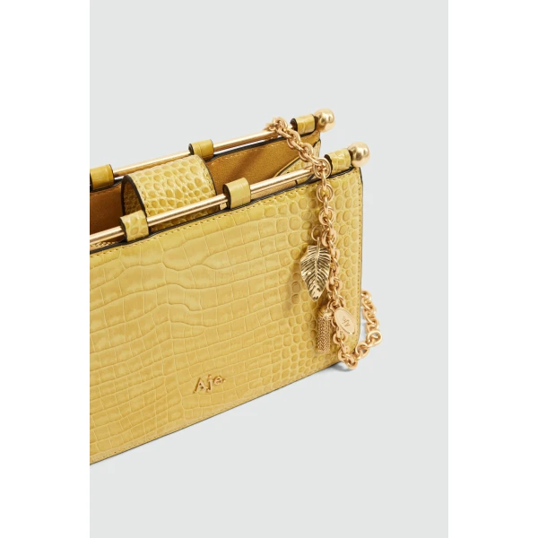 Aje Aviel Evening Bag in Golden Ochre Croc | Shoulder & Crossbody Bags | Luxury Shoes 