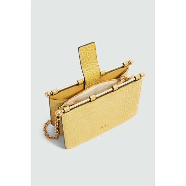 Aje Aviel Evening Bag in Golden Ochre Croc | Shoulder & Crossbody Bags | Luxury Shoes 