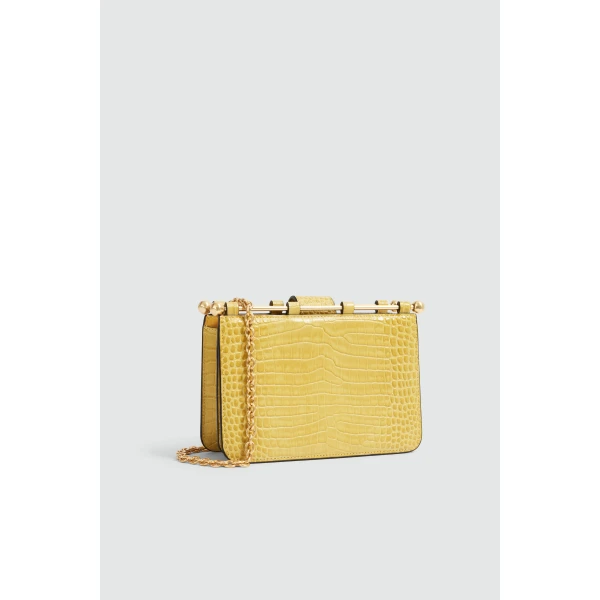 Aje Aviel Evening Bag in Golden Ochre Croc | Shoulder & Crossbody Bags | Luxury Shoes 