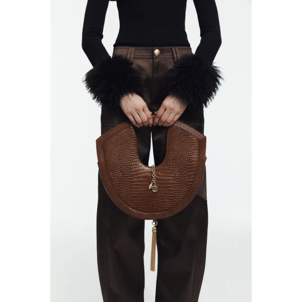Aje Bijou Croc Emboss Bag in Amber Croc | Shoulder & Crossbody Bags | Luxury Shoes 