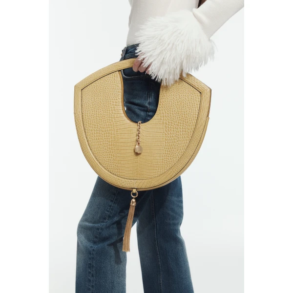 Aje Bijou Croc Emboss Bag in Golden Ochre Croc | Shoulder & Crossbody Bags | Luxury Shoes 