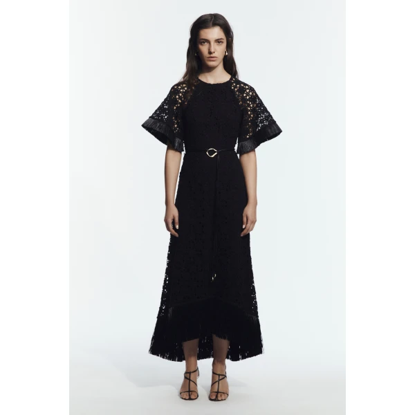 Aje Boheme Lace Midi Dress in Black | Midi Dresses | Luxury Shoes 