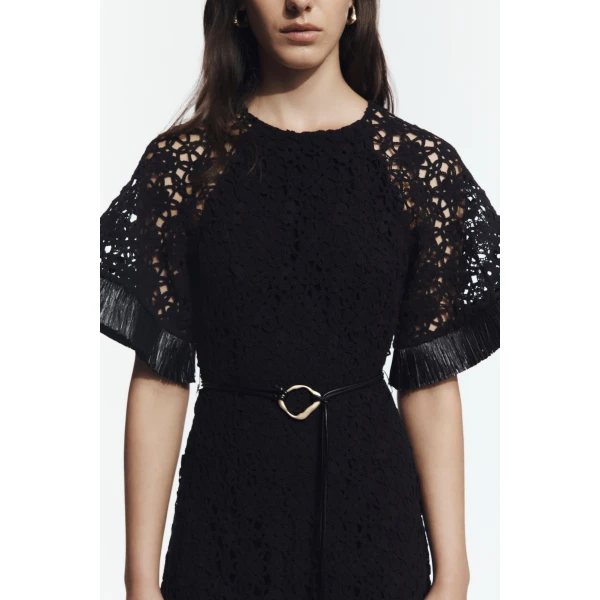 Aje Boheme Lace Midi Dress in Black | Midi Dresses | Luxury Shoes 