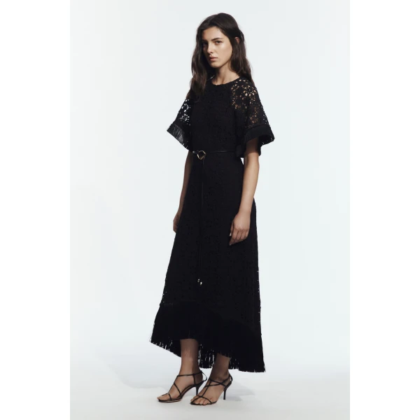 Aje Boheme Lace Midi Dress in Black | Midi Dresses | Luxury Shoes 