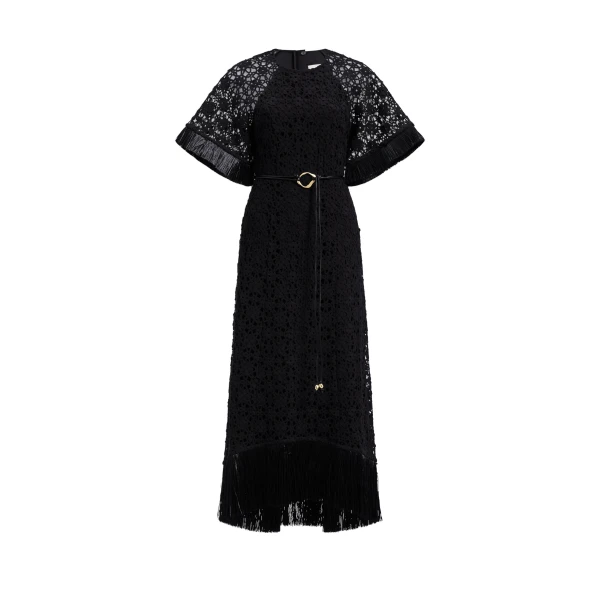 Aje Boheme Lace Midi Dress in Black | Midi Dresses | Luxury Shoes 