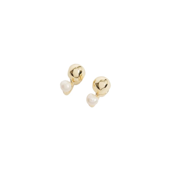 Aje Briella Half Hoop Earring in Gold/Pearl | Earrings | Luxury Shoes 