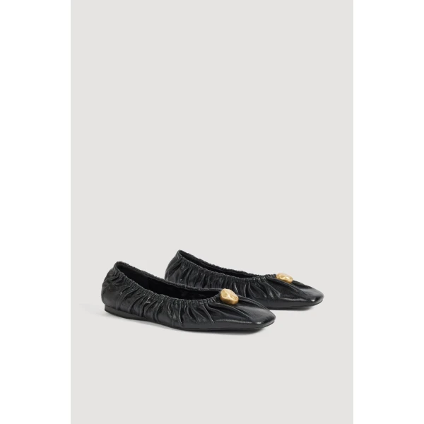 Aje Carmena Ruched Ballet Flat in Black | Flats | Luxury Shoes 