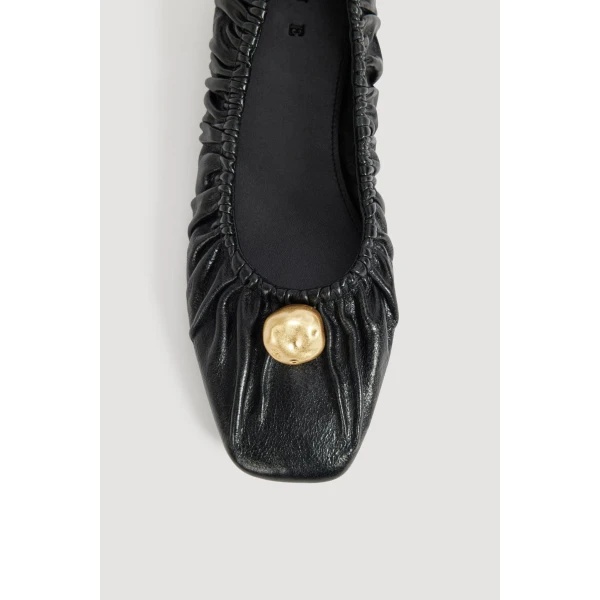 Aje Carmena Ruched Ballet Flat in Black | Flats | Luxury Shoes 