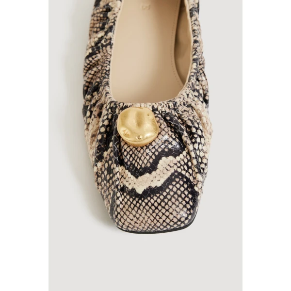 Aje Carmena Ruched Ballet Flat in Python | Flats | Luxury Shoes 