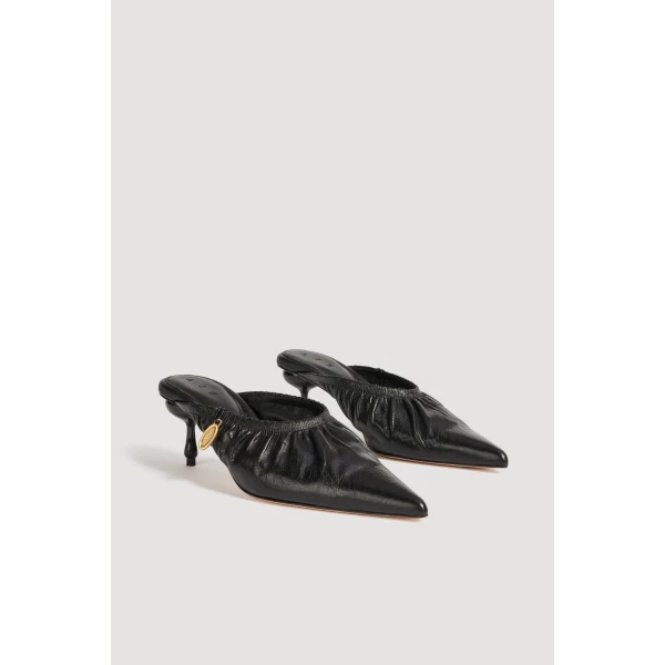 Aje Carmena Ruched Mule Heel in Black | Heels | Luxury Shoes 