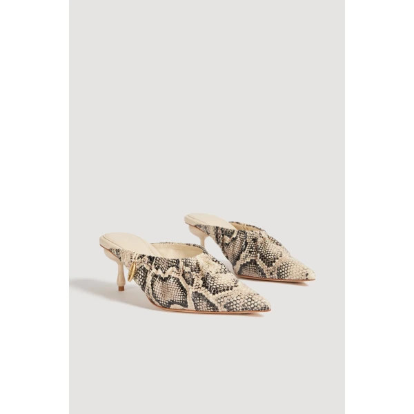Aje Carmena Ruched Mule Heel in Python | Heels | Luxury Shoes 