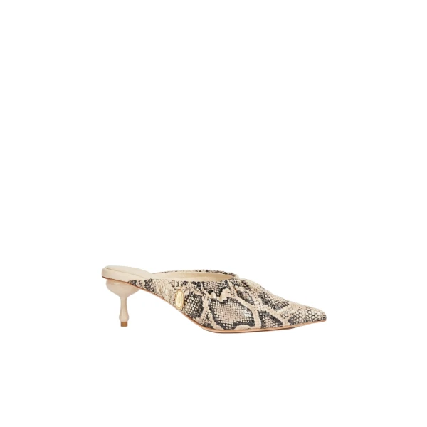 Aje Carmena Ruched Mule Heel in Python | Heels | Luxury Shoes 