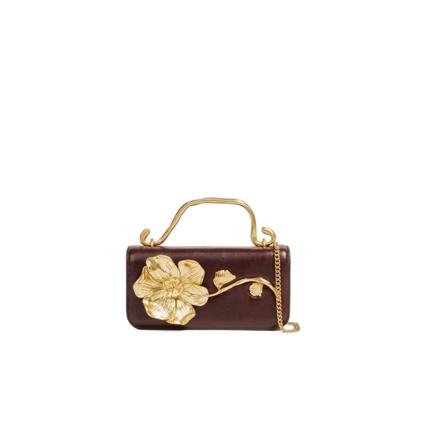 Aje Celeste Flower Clutch in Merlot | Clutch Bags | Luxury Shoes 
