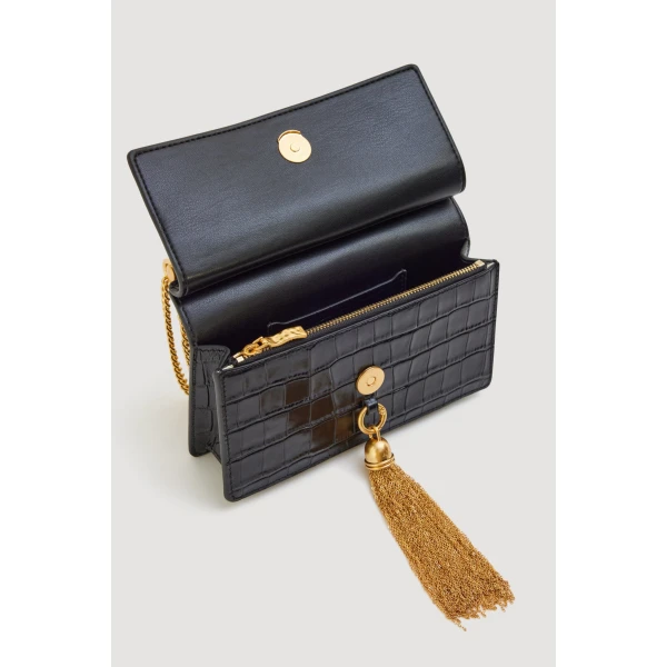 Aje Celia Croc Emboss Clutch in Black Croc | Clutch Bags | Luxury Shoes 