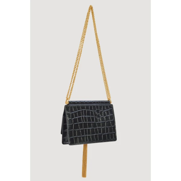 Aje Celia Croc Emboss Clutch in Black Croc | Clutch Bags | Luxury Shoes 