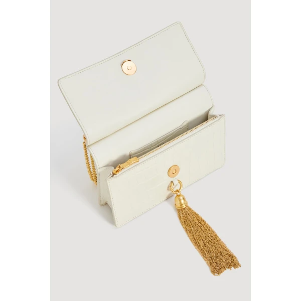 Aje Celia Croc Emboss Clutch in Ivory Croc | Clutch Bags | Luxury Shoes 