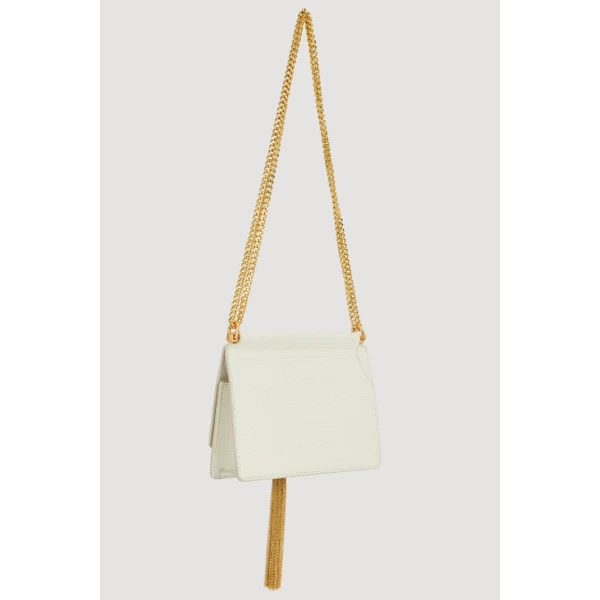 Aje Celia Croc Emboss Clutch in Ivory Croc | Clutch Bags | Luxury Shoes 