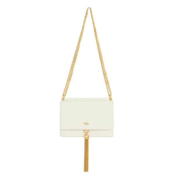 Aje Celia Croc Emboss Clutch in Ivory Croc | Clutch Bags | Luxury Shoes 