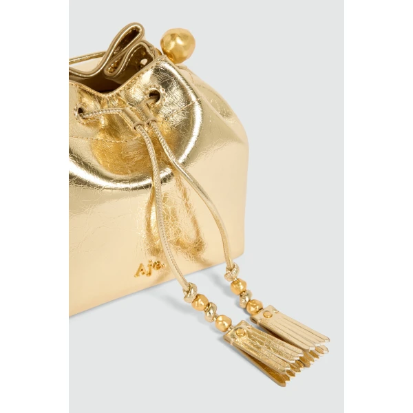 Aje Ceremonia Metallic Mini Bucket in Gold | Clutch Bags | Luxury Shoes 