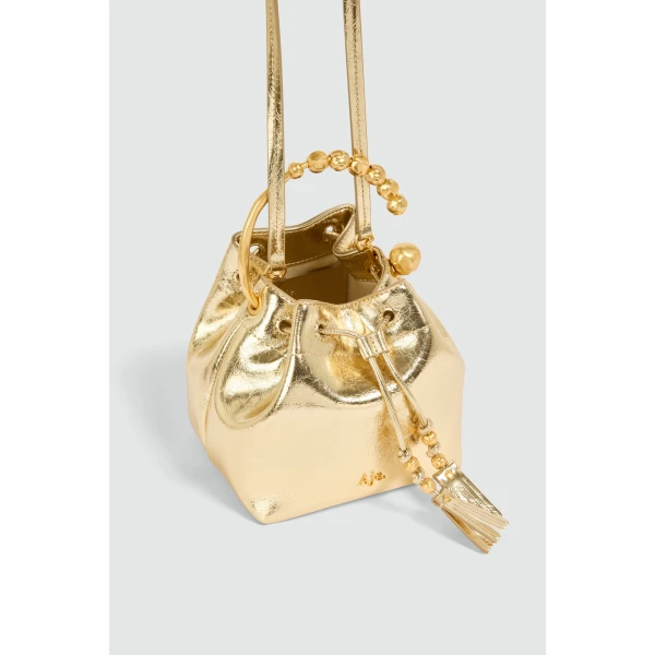 Aje Ceremonia Metallic Mini Bucket in Gold | Clutch Bags | Luxury Shoes 