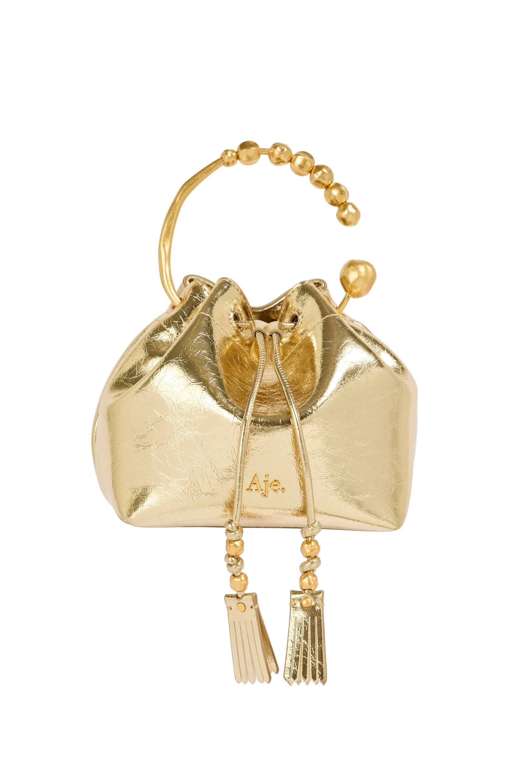 Aje Ceremonia Metallic Mini Bucket Gold Aje Ceremonia Metallic Mini Bucket in Gold | Clutch Bags | Luxury Shoes