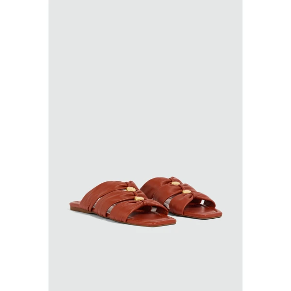 Aje Clara Slide in Chestnut | Flip Flops & Slides | Luxury Shoes 